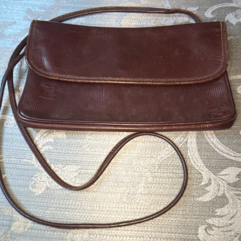 Vintage Fendi SAS Roma Brown Leather Crossbody Bag Italy